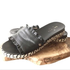 Black leather Kate Spade slides in good used condition